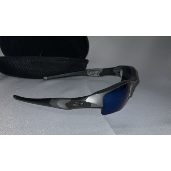 Oakley Flak Jacket Dark Grey Blue Polarized Lenses 03-916 - Picture 1 of 12